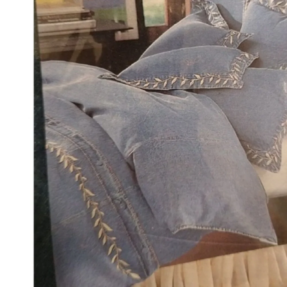 Vintage Smith & Johnson dry goods denim with ivy vine embroidered duvet cover